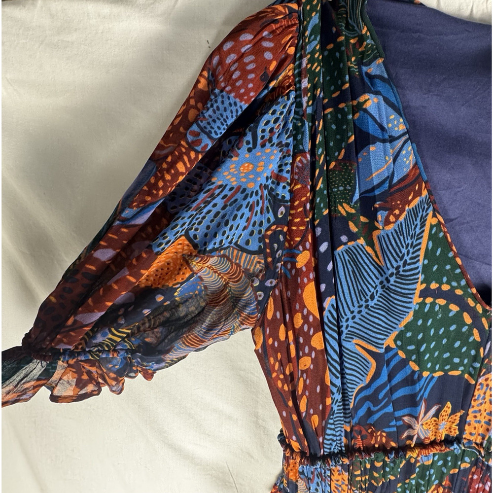 Farm Rio Blue Cool Leopard Print Ruffle Maxi Dress Small Belted V Neck Sun Wear - Picture 7 of 16
